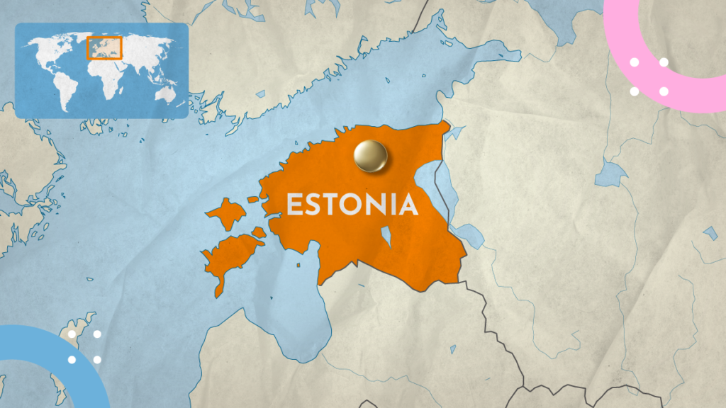 A map highlighting Estonia's position in the world, representing the importance of Estonian translation services.
