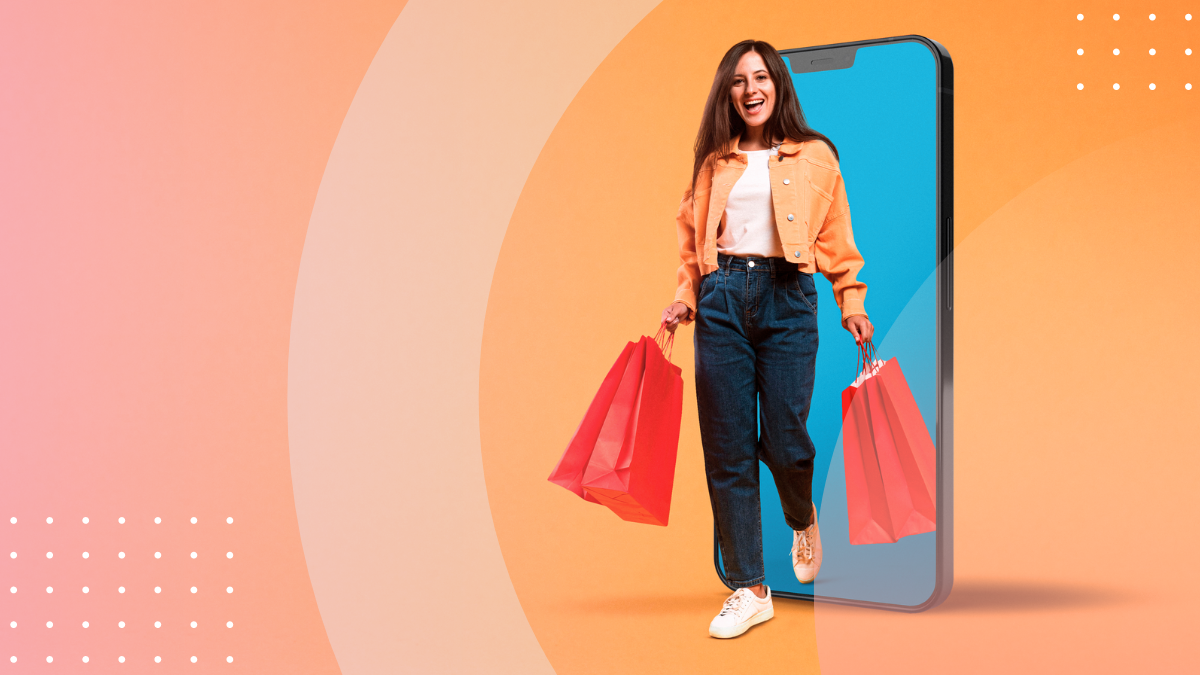 Illustrative image of a woman shopping on a mobile phone.